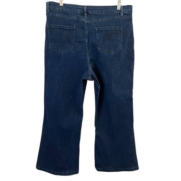 Women With Control Tummy Control Size 16P Wide Leg Crop Stretch Dark Blue Jeans - Picture 6 of 8